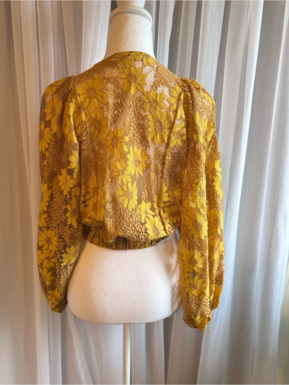 Hyfve Goldenrod Sheer Floral Cropped Lace Boho Tie-Front Top Shrug Size XS - Picture 7 of 13